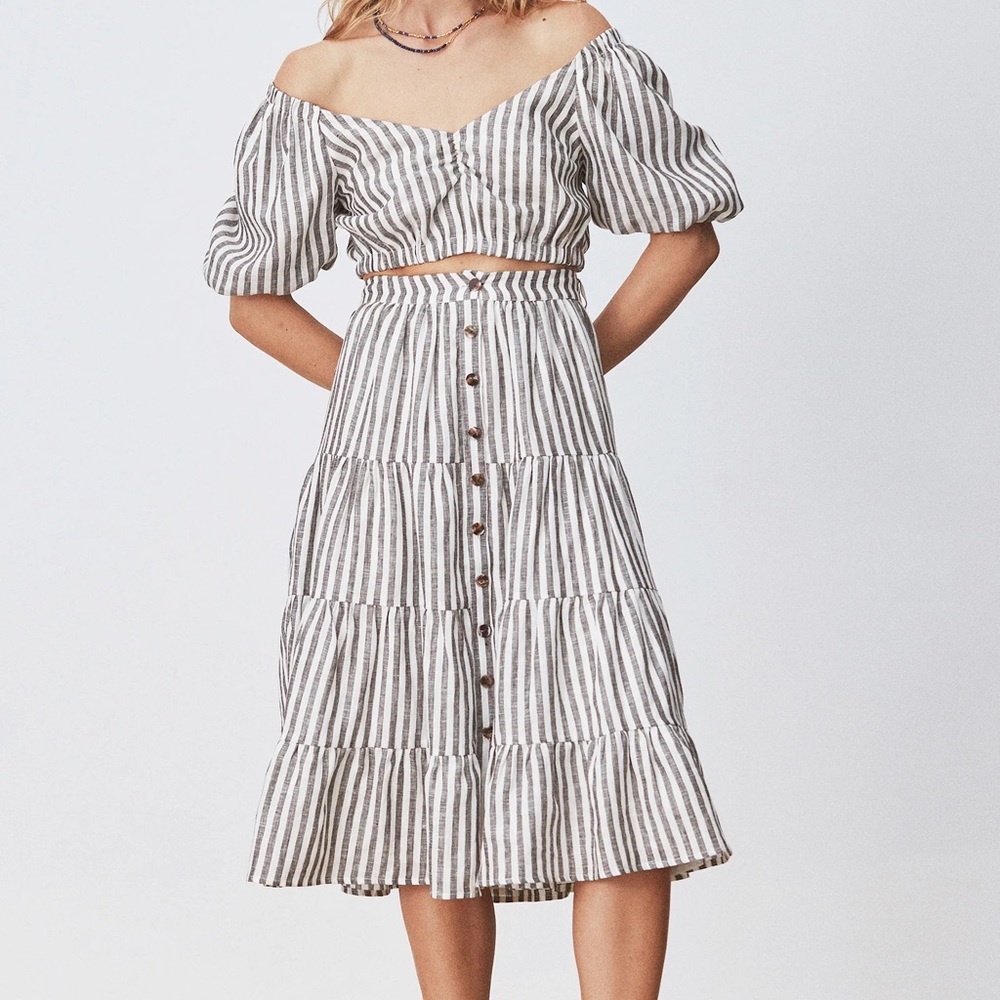 Sancia Linen Charonia Striped Set Marcia Top & Farrah Skirt Size XS
